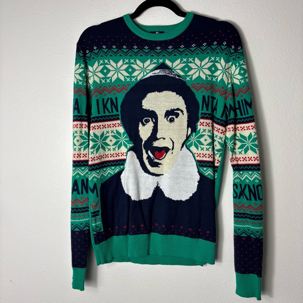 Elf Movie Green and Navy Christmas Sweater size Medium
